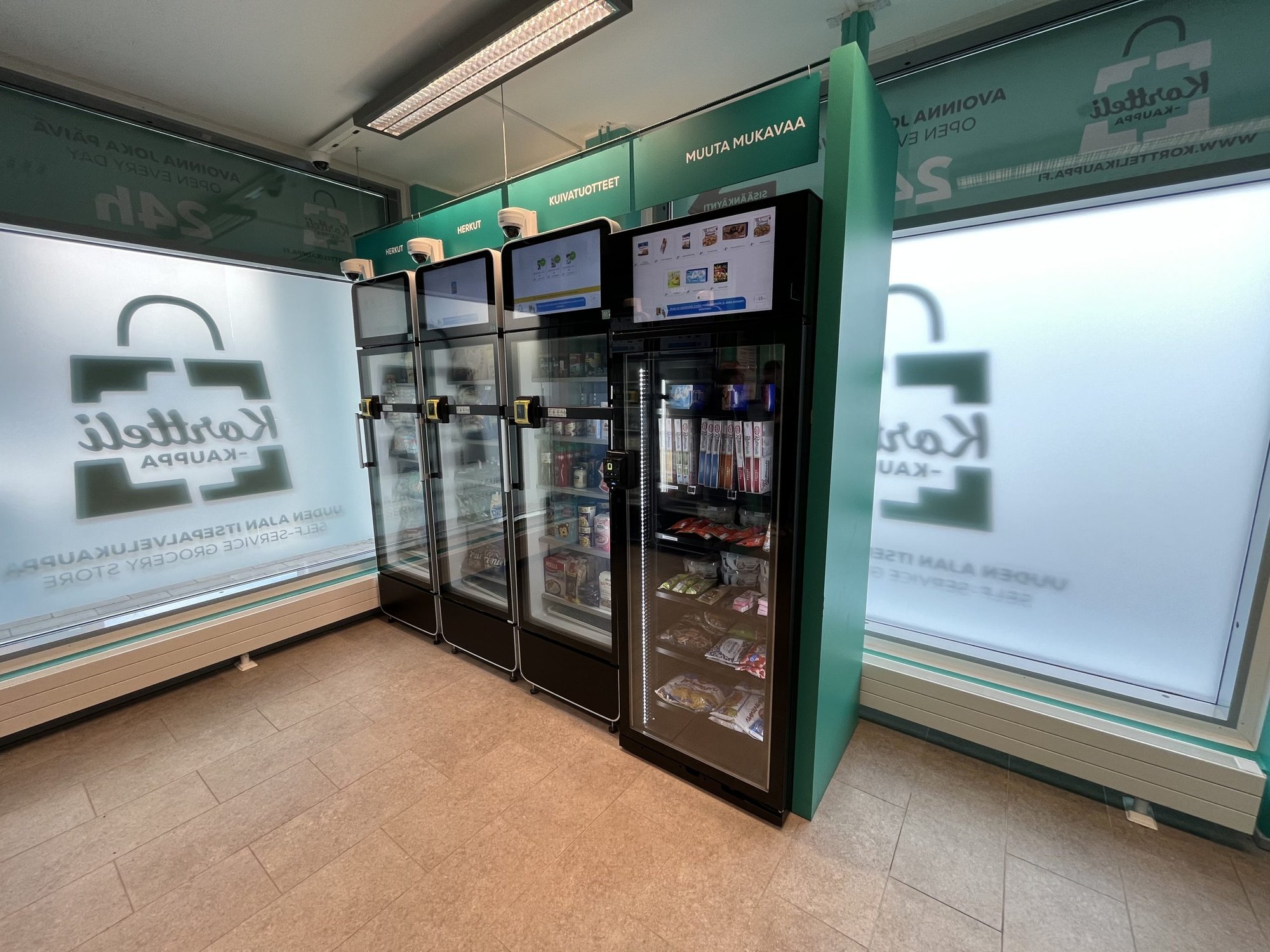 Four smart vending machines in a convenience store
