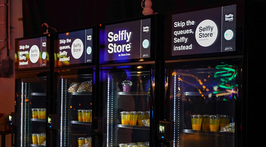 Selfly Store smart vending machines on a row.